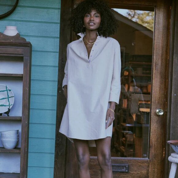 Pomander Place Tuckernuck Polly Dress Mini Collared Button Down Tan Brown Medium - Picture 1 of 10